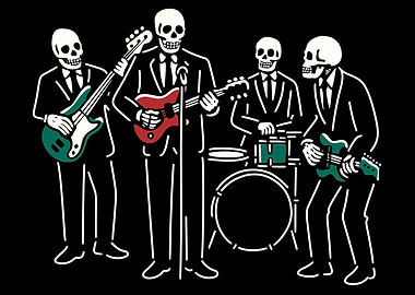 Skeleton Band Performing on Black Background
