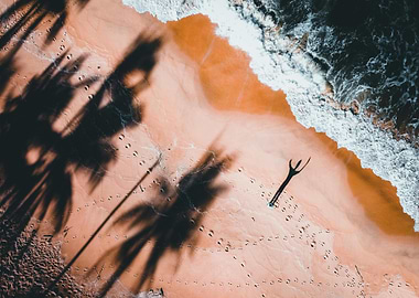 Aerial beach view with palm shadows