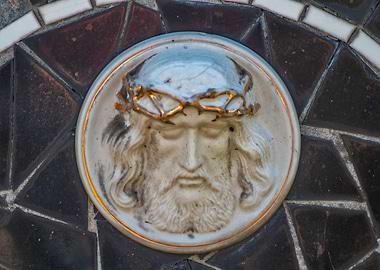 Jesus Christ relief on mosaic background