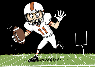 Cartoon Football Player Running with Ball