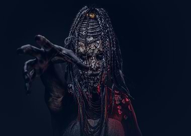 Creepy Figure with Braids and Mask