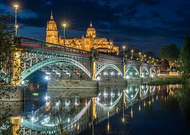 Salamanca Cathedral and Bridge at Night
