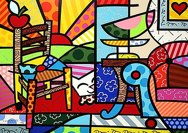 Colorful Abstract Still Life with Cat