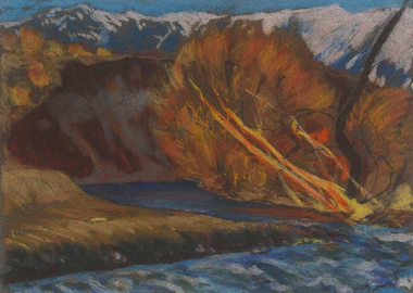 Autumn Landscape with River and Mountains