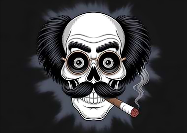 Skull with Hair, Glasses, and Cigar