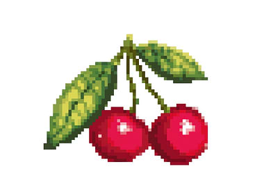 Pixel Art Cherries with Leaves