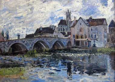 Impressionistic River Scene with Stone Bridge, alfred sisley painting