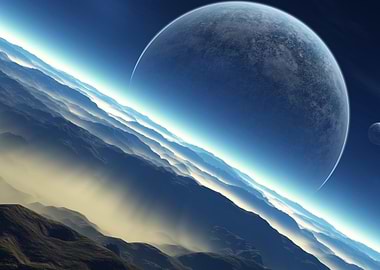 Exoplanet Landscape with Blue Atmosphere