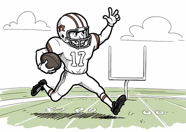 Cartoon Football Player Running with Ball