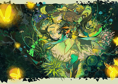 Girl in a Lush Garden