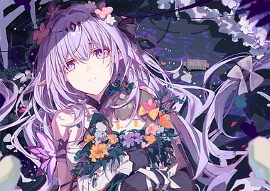 Girl with Flowers and Lilac Hair