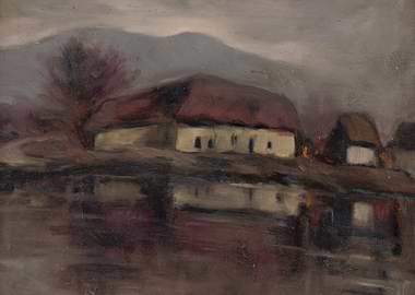 Rural Landscape Painting with Buildings
