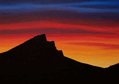 Mountain Silhouette at Sunset Painting