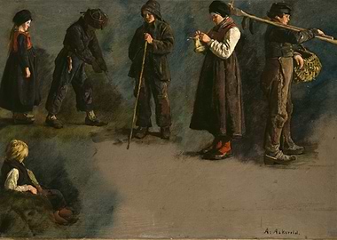 Children in Traditional Clothing Painting