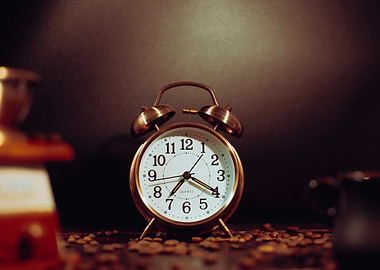 Alarm clock and coffee beans