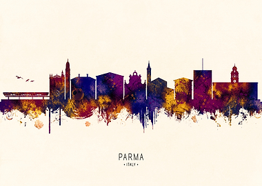 Parma, Italy Skyline Watercolor Silhouette