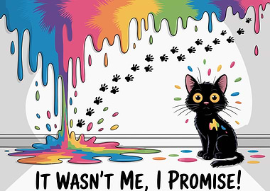 Mischievous Cat with Colorful Paint Mess
