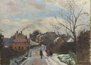 Winter Village Scene Painting