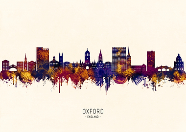 Oxford England Skyline Watercolor Silhouette