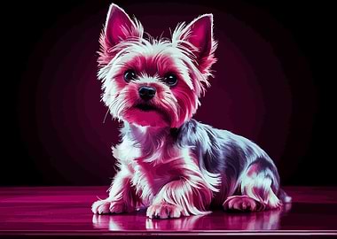 Yorkie Dog Portrait with Pink Hue