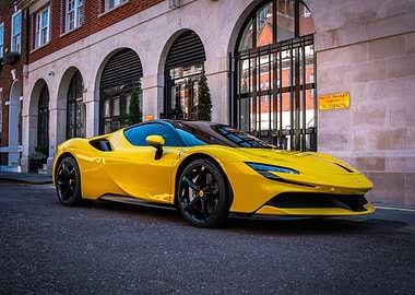 Yellow Ferrari SF90 Stradale on Street