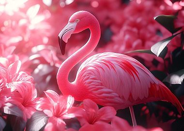 Pink Flamingo Amidst Pink Flowers