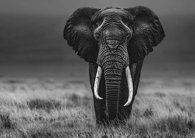 Elephant Portrait in Black and White
