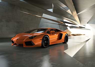 Orange Lamborghini Aventador in Modern Setting