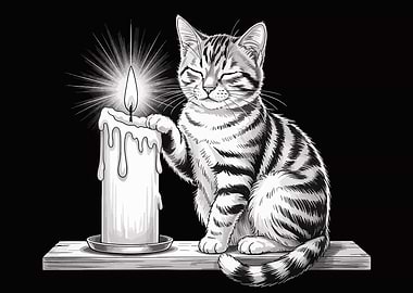 Cat with Candle Illustration