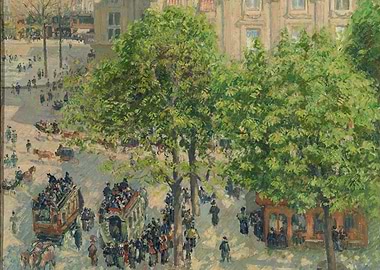 Impressionist Cityscape Painting with Trees