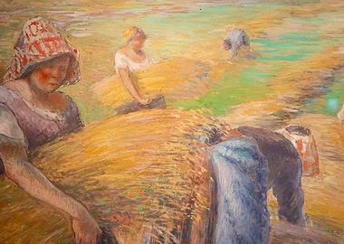 Women Harvesting Wheat Field Painting