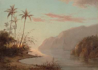 Tropical Landscape Painting with Palm Trees