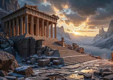 Ancient Temple Ruins at Sunset