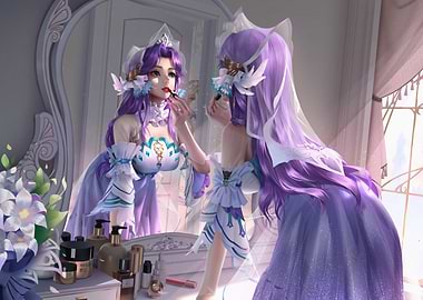 Elegant Woman Applying Lipstick in Mirror