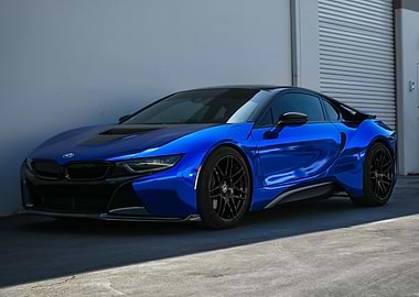 Blue BMW i8 parked outdoors