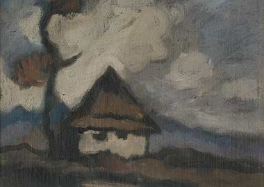 Rural House Painting with Tree and Sky