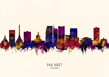 Pak Kret Thailand Skyline Watercolor Art