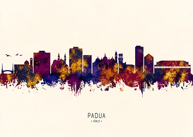 Padua, Italy Skyline Watercolor Silhouette
