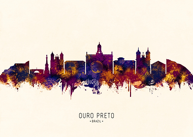 Ouro Preto Brazil Watercolor Skyline