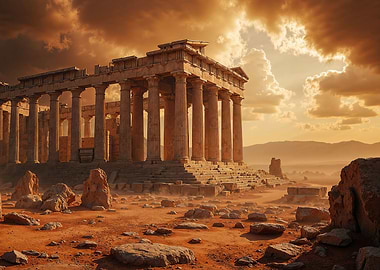 Ancient Temple Ruins at Sunset