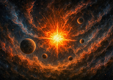 Fantasy Cosmic Explosion with Planets