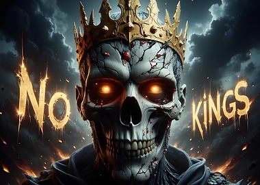 No Kings: Crowned Skull with Fiery Eyes