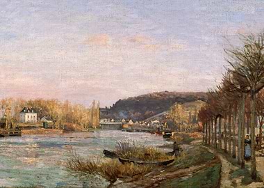 River Landscape Painting with Trees