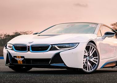 White BMW i8 sports car