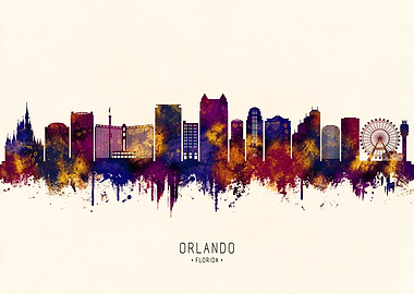 Orlando Florida Skyline Watercolor Silhouette