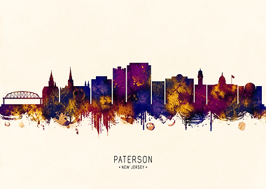 Paterson New Jersey Skyline Watercolor