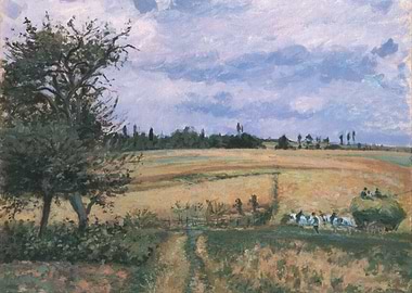 Impressionist Landscape with Hay Wagon