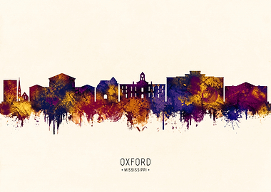 Oxford Mississippi Skyline Watercolor Silhouette