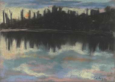 Cityscape Reflection Pastel Drawing