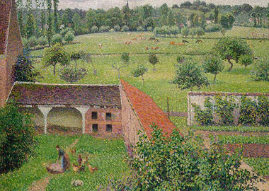 Farmhouse Landscape in Pointillist Style